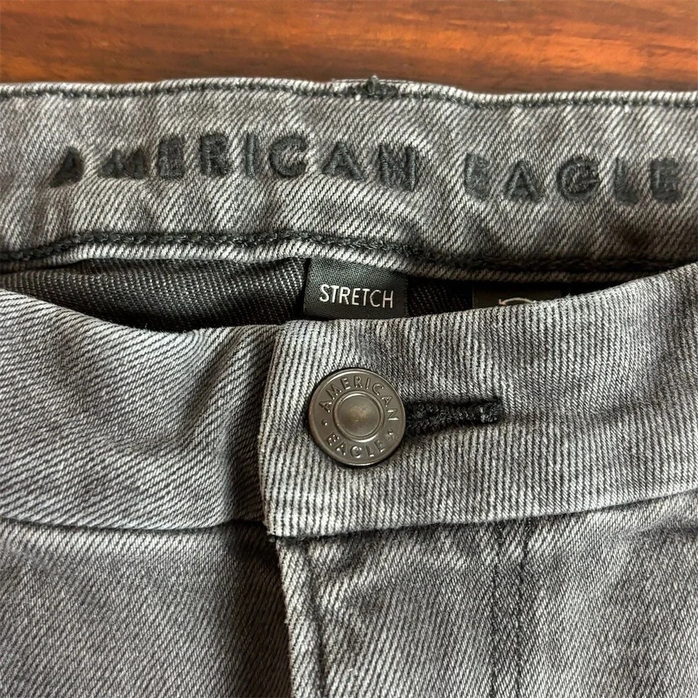 American Eagle Curvy Mom Jeans Womens Size 14 Gray Charcoal Wash High‎ Rise